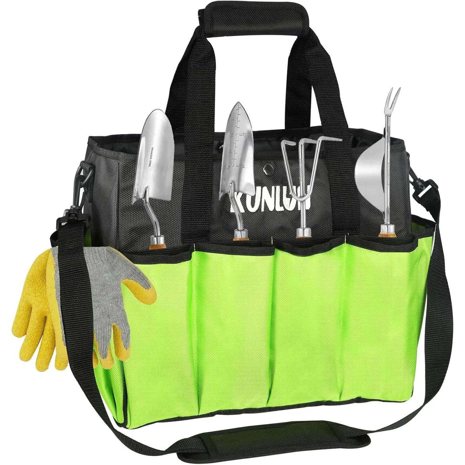 Gardening Tote Bag, Garden Tool Bag with 14 Pockets & Elastic Belt, Heavy Duty Standable Garden Tote Storage Bag with Long Adjustable Shoulder Strap for Indoor and Outdoor Use
