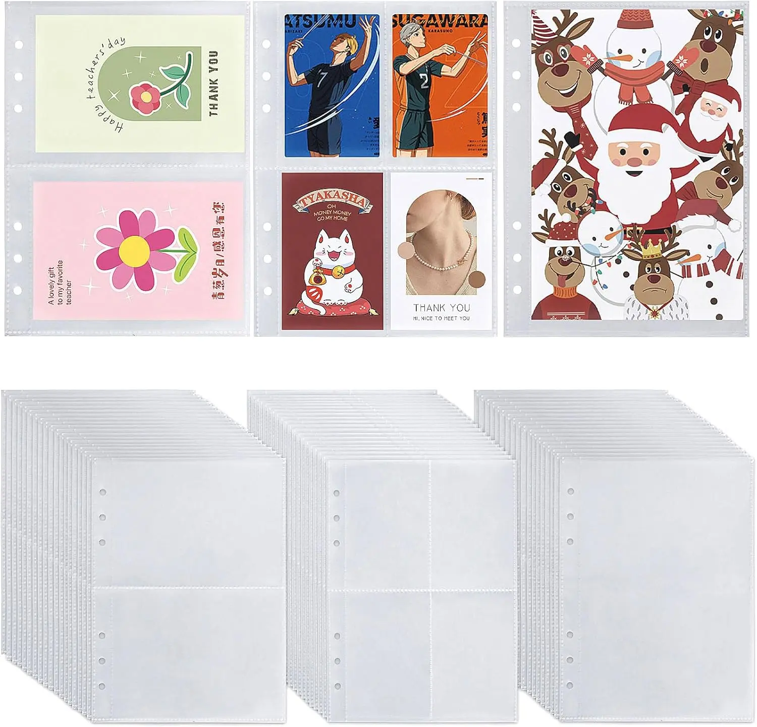 60 Sheets A5 Binder Pockets, 3 Size One-Sided Card Binder Sleeves for 6  Ring Binde(4 Pocket 2 Pocket 1 Pocket) - TikTok Shop
