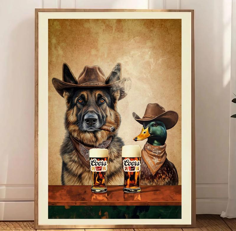 Dogs Cowboy light one up and chill Brew Print, Dogs Neutral Aesthetic Vintage Art, Funky Western Art Wall Art, Unique Gift for Men Dad frameless