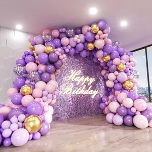 Pink And Purple Balloon Arch Kit, 140Pcs Lavender Metallic Purple Macaron Light Pink With Gold Balloon Garland Kit For Wedding, Engagements, Birthday, Baby Shower, Anniversary Party Decoration