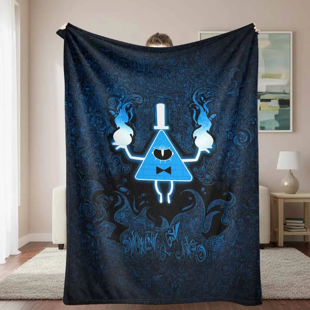 Mysterious Pyramid Triangle Flannel Blanket Featuring Glowing Neon Blue Dreamscape Aesthetic Patterns Ultra Soft Lightweight Cozy Throw Perfect For Living Room Couch Bedroom Bedding Decor Holiday Birthday Gift Needs