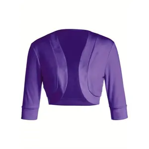 Women Shrug Open Front Bolero Cardigan Solid Color 3/4 Sleeve Cropped Sweater Jacket Fabric Knitwear Womenswear Fitted Cotton Tops Knitting crochet tops classy robe athletic wear fitness collared