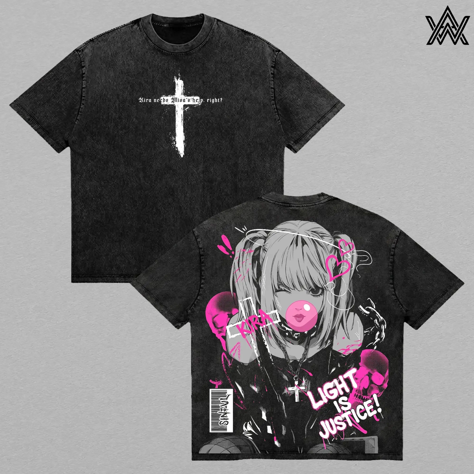 Misa Amane Tee Washed – Death Note Washed Anime Manga T-Shirt, Vintage Washed Gothic Idol Shinigami Graphic Tee, Unisex Oversized Streetwear Shirt, Dark Kira Devotion Anime Aesthetic Tee, Gift for Death Note Fans