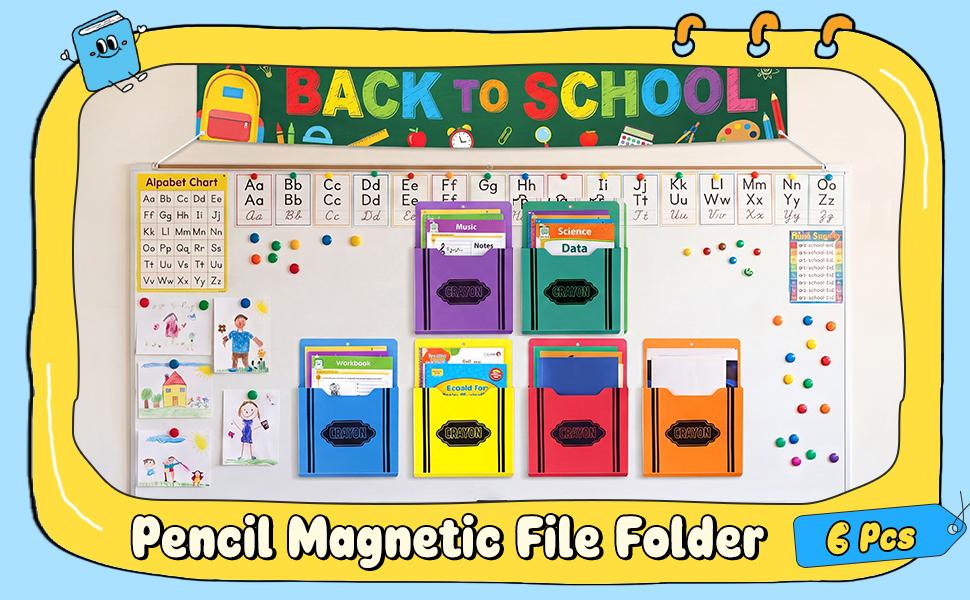 Magnetic File Folder 2/6/8 Pcs Magnetic File Organizer for Classroom Wall Mounted Storage Refrigerator Magazine Mail Letter and Paper Holder for Teacher Organization School Whiteboard Office Classroom Supplies Classroom Must Haves