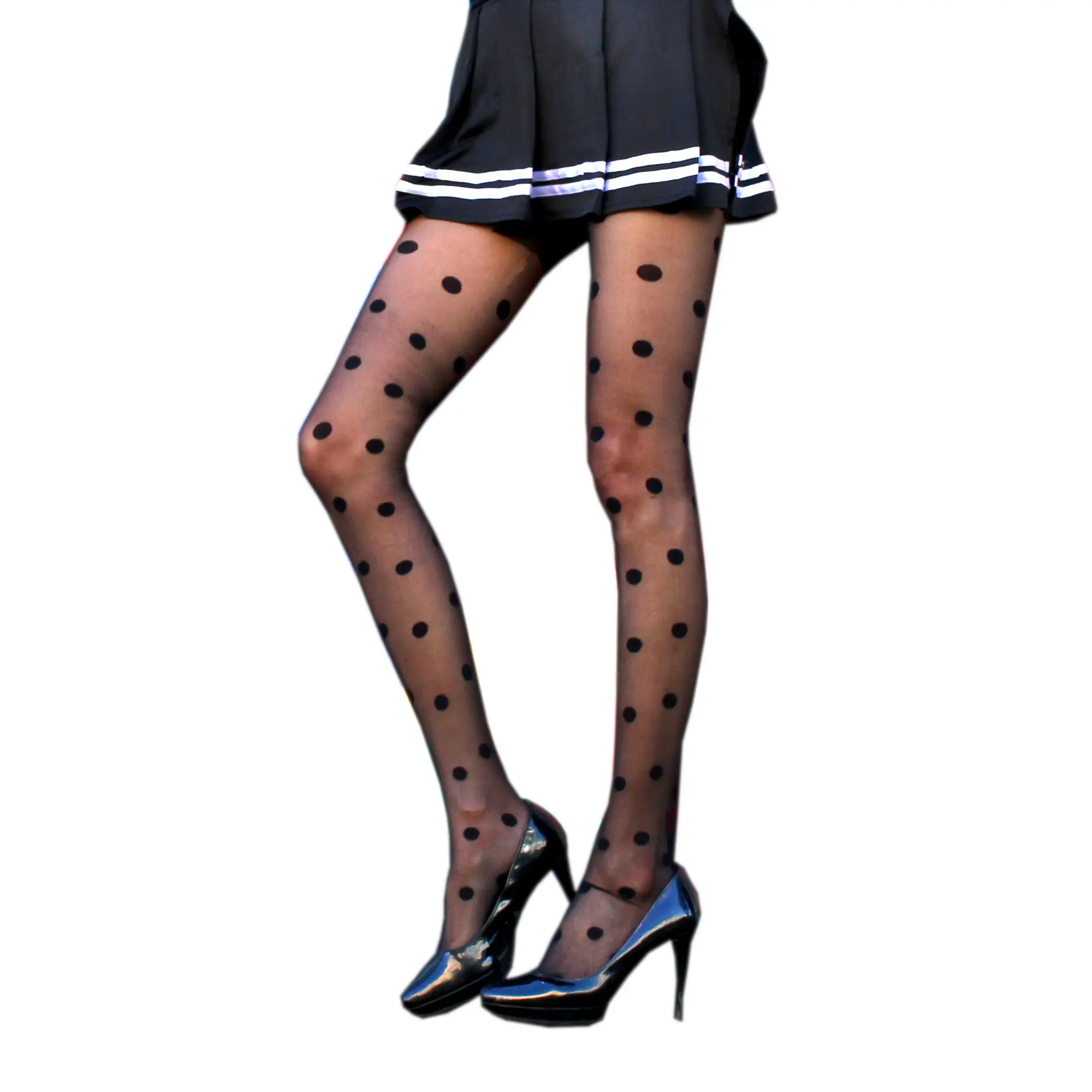 Black Sheer Polka Dot Tights Vintage Ladybug Stockings for Women