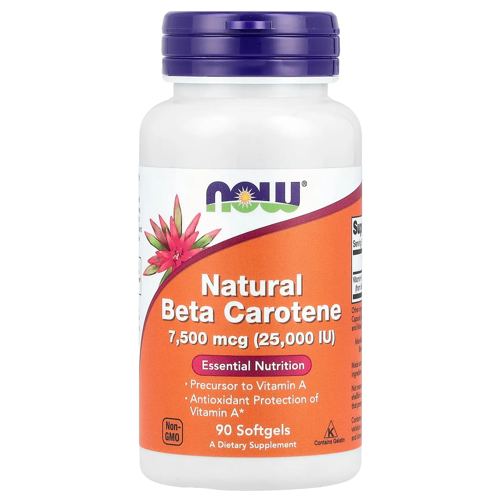 NOW Foods Natural Beta Carotene, 7,500 mcg (25,000 IU), 90 Softgels