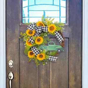 Spring Bee Festival Daisy Car Wreath Door Hanging Fence Decor, Cute Floral Decoration for Home & Garden, Perfect Gift Idea