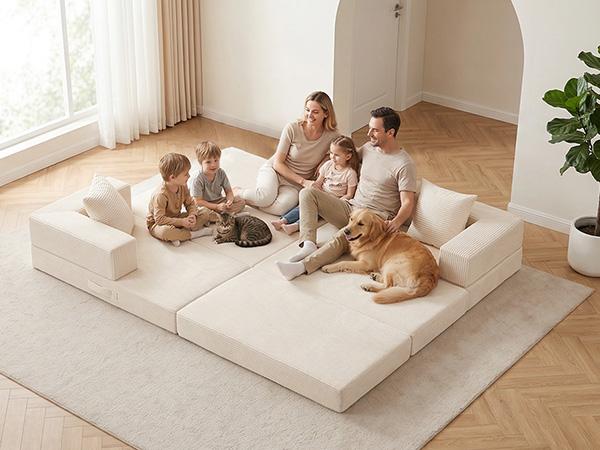 Winzoo DIY Folding Boneless Couch,Oversized Convertible Modular Sectional Sofa Bed,Modern  Cloud Couch,Sleeper Sofa,Futon for Small Spaces Apartment