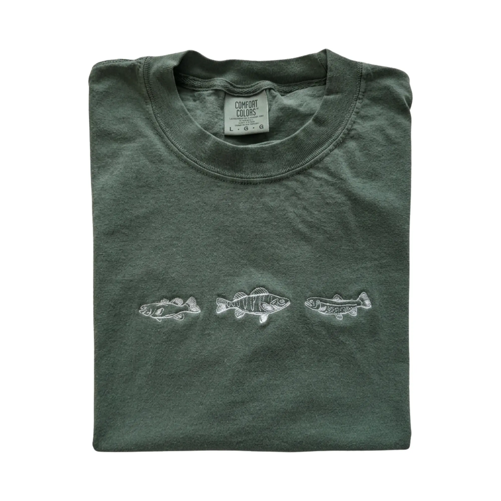 [Comfort Color] Fish Sporting Embroidered Pullover T Shir Embroidered Comfort Colors Ultra Soft Tee Cute Every Day TShirt