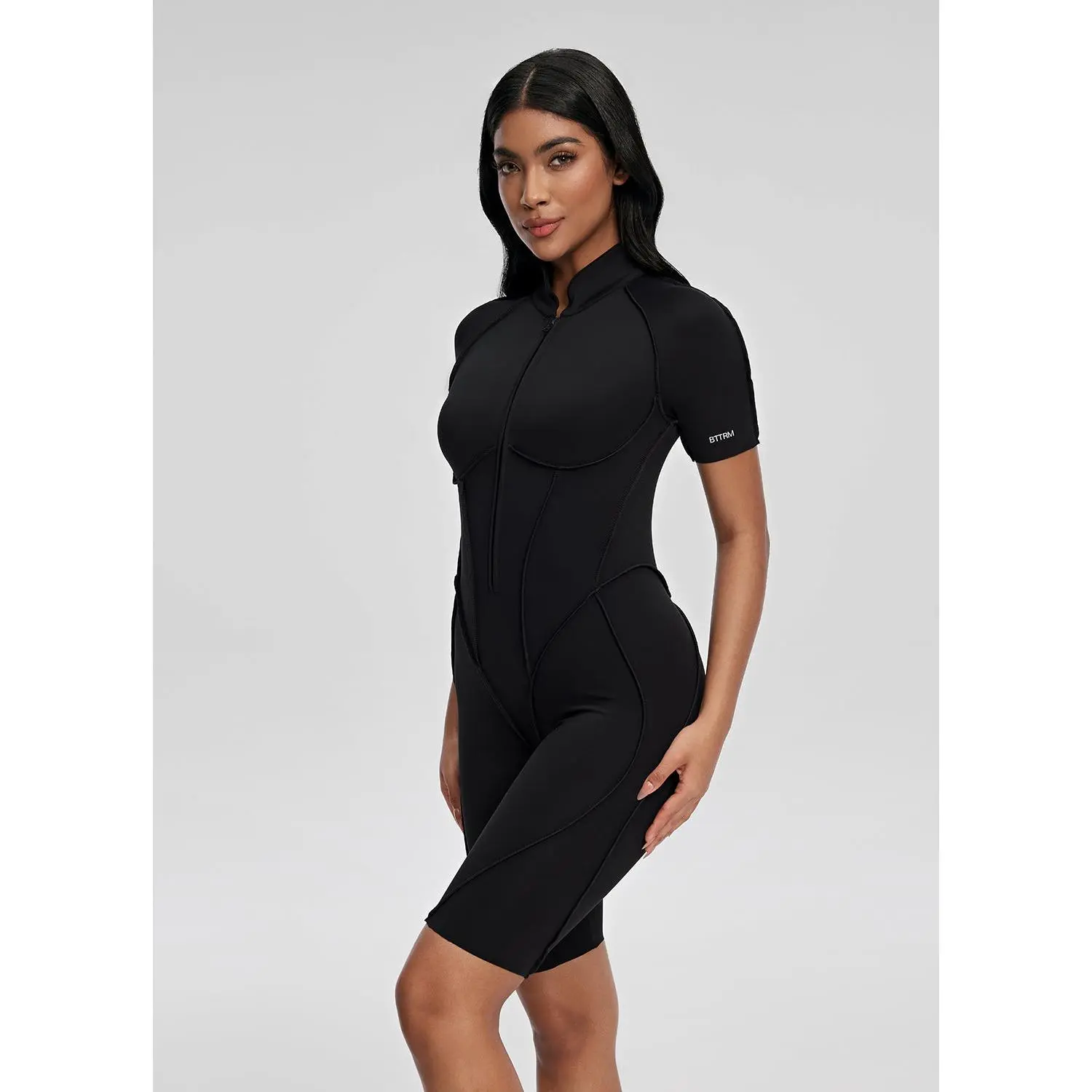 Women's Closed-Back Shorts Catsuit - Catline Collection, Fitted Contoured Fit Workout Jumpsuit, Activewear Clothing, Second Skin Sculpted Seams