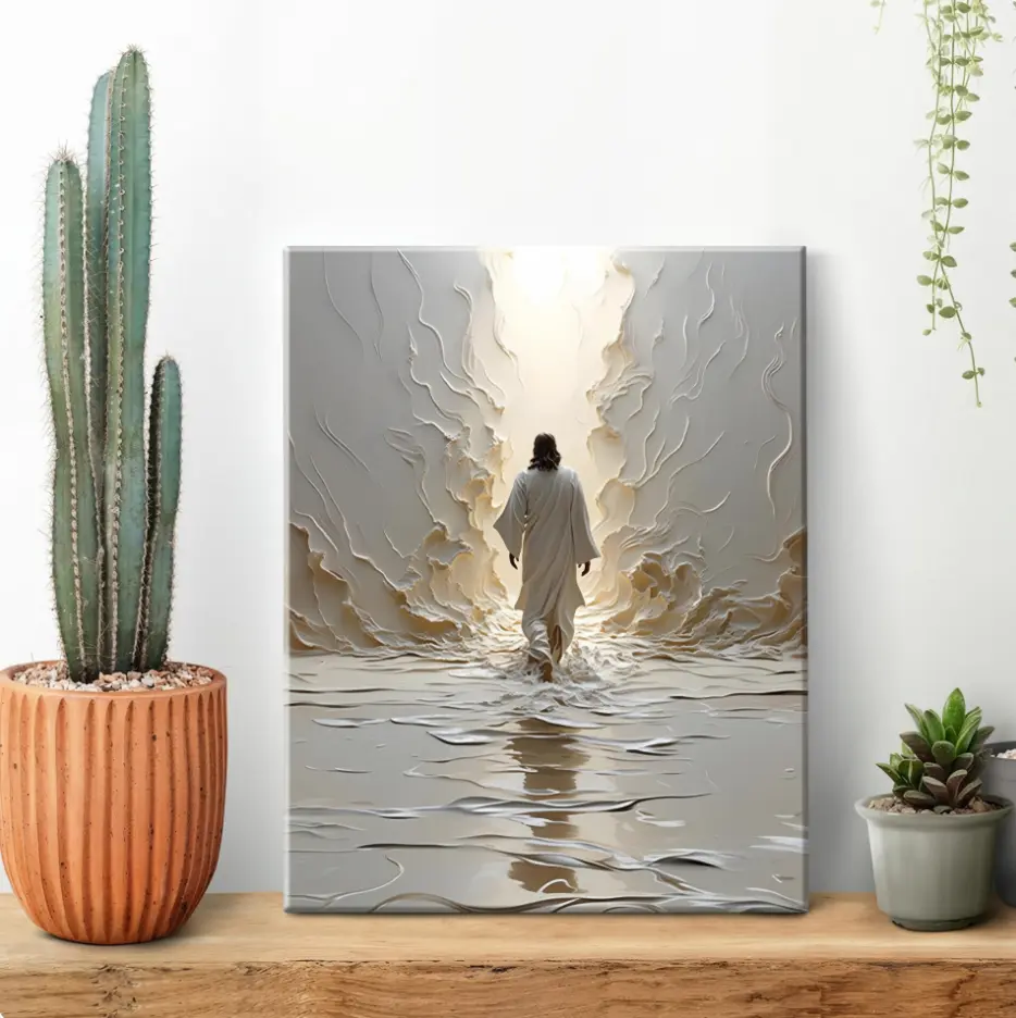 Jesus Walking on Water Canvas Art Print - Bible-Inspired Modern Wall Decor, Frame-Style Ornament for Living Rooms & Bedrooms, Thoughtful Gift for Home Supplies