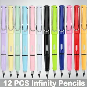 12Pack Forever Pencils for student Writing, Infinity Pencil Cute Inkless Everlasting Pencil with Eraser for Sketching (Black) Eraser Included, Art Supplies, Writing Stationery, Study Tool