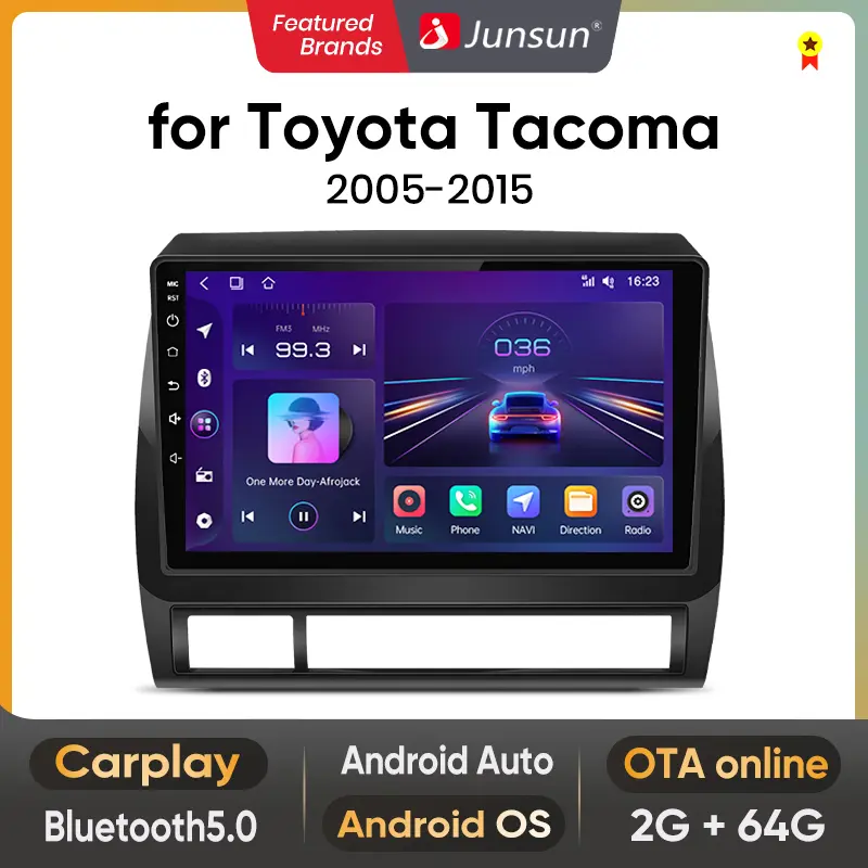 Junsun Car Head Unit with Car Display Screen for Toyota Tacoma 2005-2015, Android 13, 9-in Touchscreen Multimedia Video Player, Wireless CarPlay, Auto GPS Navigation