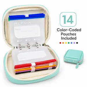 A8 Waterproof Travel Pill Pouch Set - Large Weekly Pill Organizer with 14 Color-Coded Reusable Zippered Pouches, Travel-Friendly Storage for Fish Oils, Vitamins