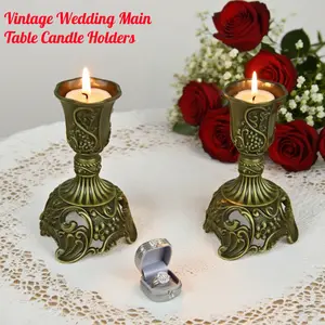 Set of 2 Carved Metal Candle Holders, 4 Inch Pillar Candle Base, Home Decor, Home Accessories, Glass Wall Decoration, Living Room and Dining Table