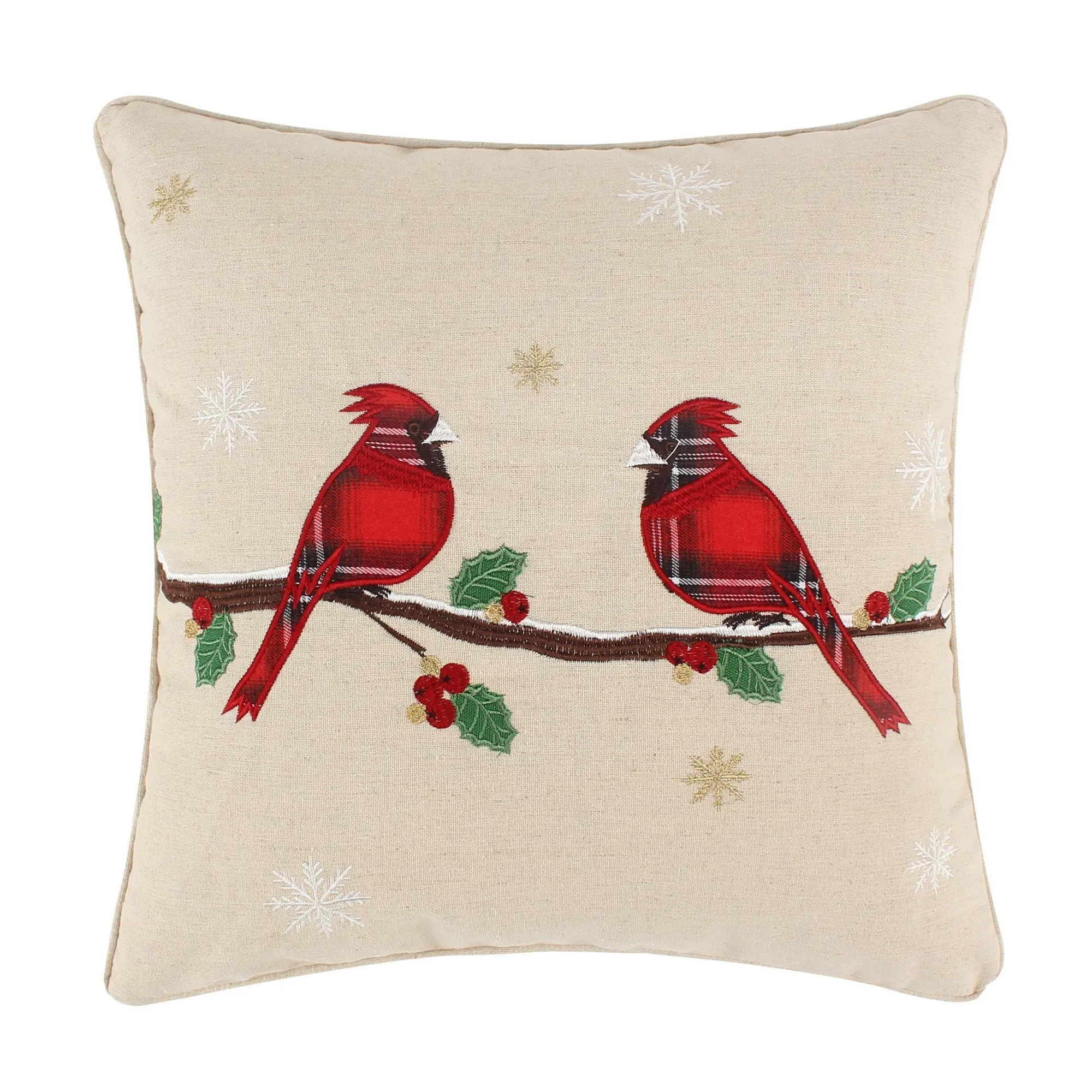 Mills Soft Pre-Filled Bedside Decorative Cushion - Red Merry Birds Design, 18x18 in Cushion Cover, Bedside Cushion
