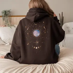 Moon Phase Hoodie Sweatshirt, Trendy Aesthetic Pullover Graphic Hoodie,  Anniversary gift, All size Cotton Womenswear Athletic Fit Fleece