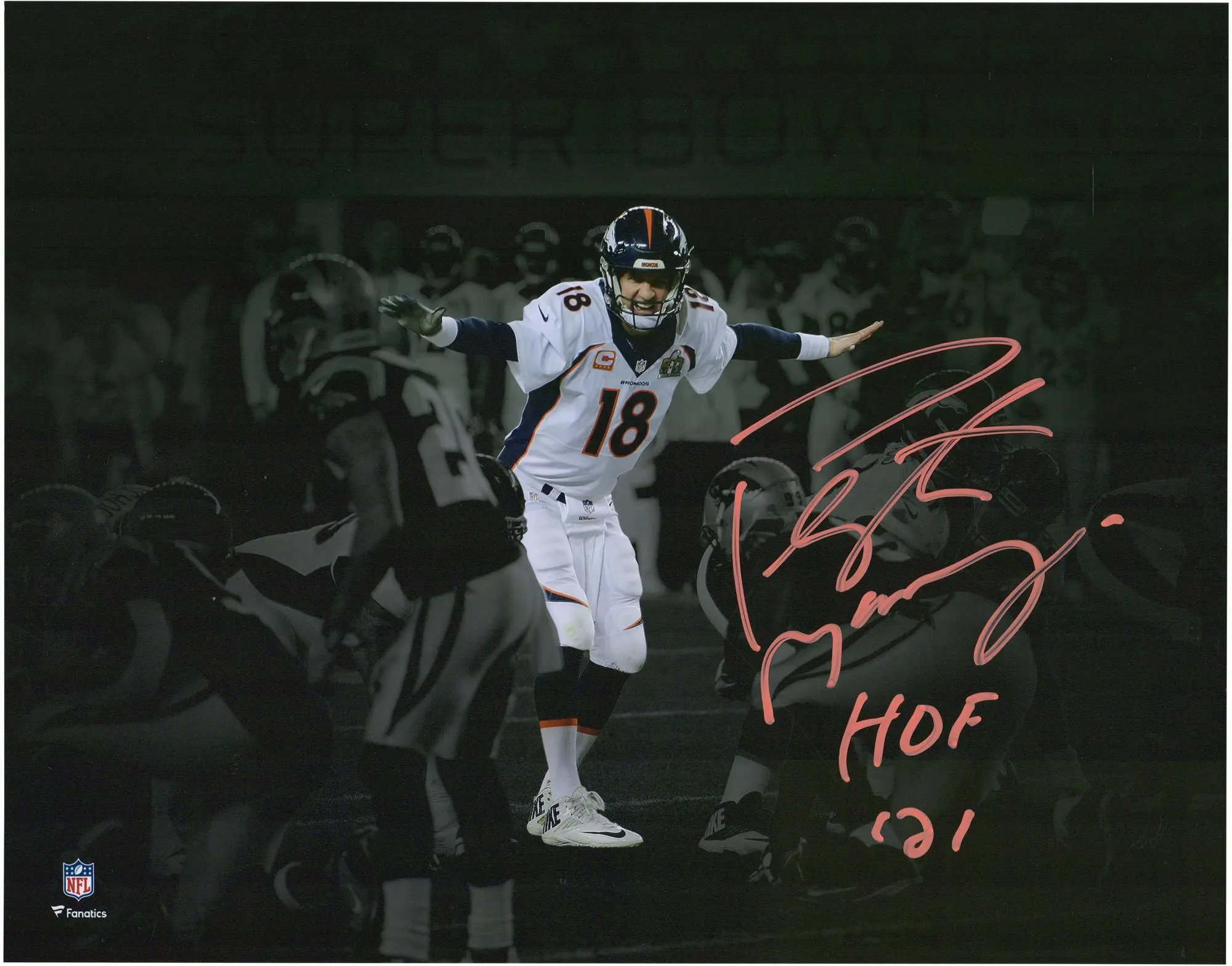 Peyton Manning Denver Broncos Autographed 11" x 14" Action Photograph with "HOF 21" Inscription - Fanatics Authentic Certified