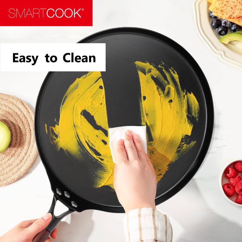 SmartCook 10", 13" Nonstick Carbon Steel Skillets and Utensils set , Durable, Foodi, Perfect for Stove-Tops, Non-Toxic Cookware Set, Griddle with Handle, Omelet Pan, Comal for Tortillas, Crepe Pan pots and Metal Silicone Induction Wood