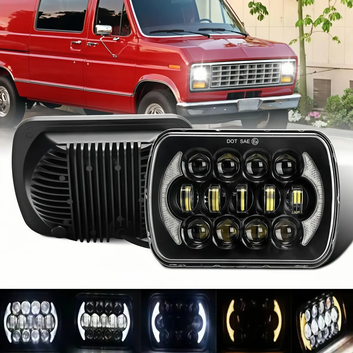 for GMC Savana 1500 2500 3500 Safari Van79 Pickup Truck Van 2PCS Rectangle H6054 LED Left & Right Headlights 5x7 7x6 Headlamp Hi/Low Sealed Beam DRL H4 Plug 6054 H5054 - 1 Pair