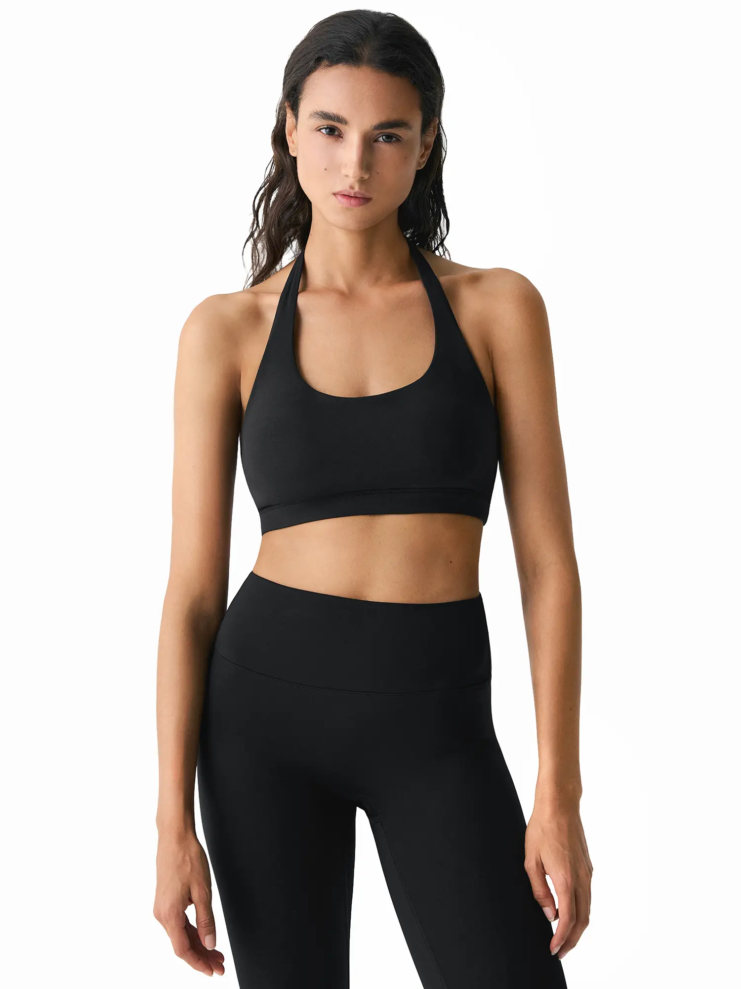 FDR X AOSSIO Women's U Neck Halter Sports Bra Built-in Padded Yoga Tank Top Cropped Workout Top Activewear