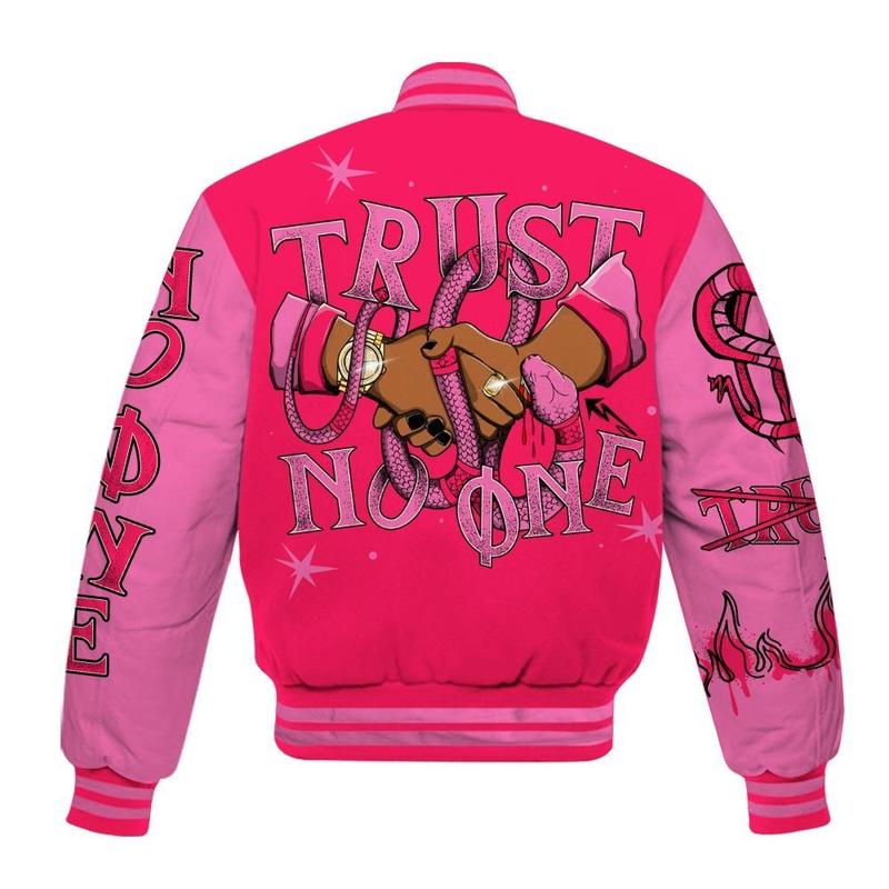 Dunkare Air VaporMax Plus Triple Pink Varsity Jacket, Trust No One Snake-Bite Street Style All Over Print Letterman Jackets, Gift for men, Gift for him, Gift your boyfriend