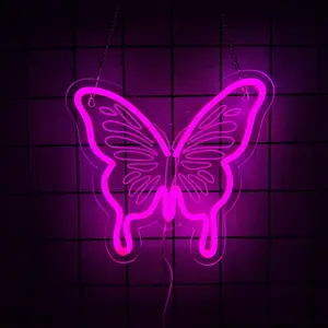Butterfly Neon Sign,USB Powered Neon Light,LED Table Decoration,Bedroom Wall Decoration,Birthday Gift,Wedding Supplies Business Gift,Led Neon Lights(Pink)