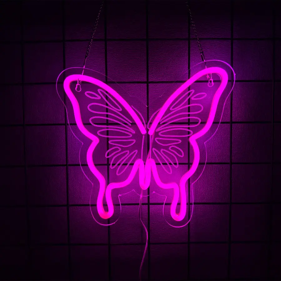 Butterfly Neon Sign,USB Powered Neon Light, Decorative Neon Light,LED Table Decoration,Bedroom Wall Decoration,Birthday Gift,Wedding Supplies Business Gift,Led Neon Lights,Led Signs(Pink)