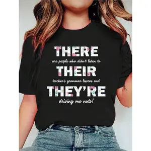 There Their They're English Grammar Teacher Funny Quotestees.Fashion Casual T-Shirt Print Crew Neck Casual T-Shirt Short Sleeve Sports Top. Smart CasualStreet Style Women's Clothing graphic tees