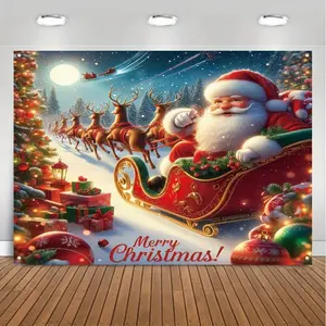 Vibrant Christmas Garage Banner - Santa & Reindeer Design, Durable Polyester, Perfect for Holiday Decorations Ornaments White