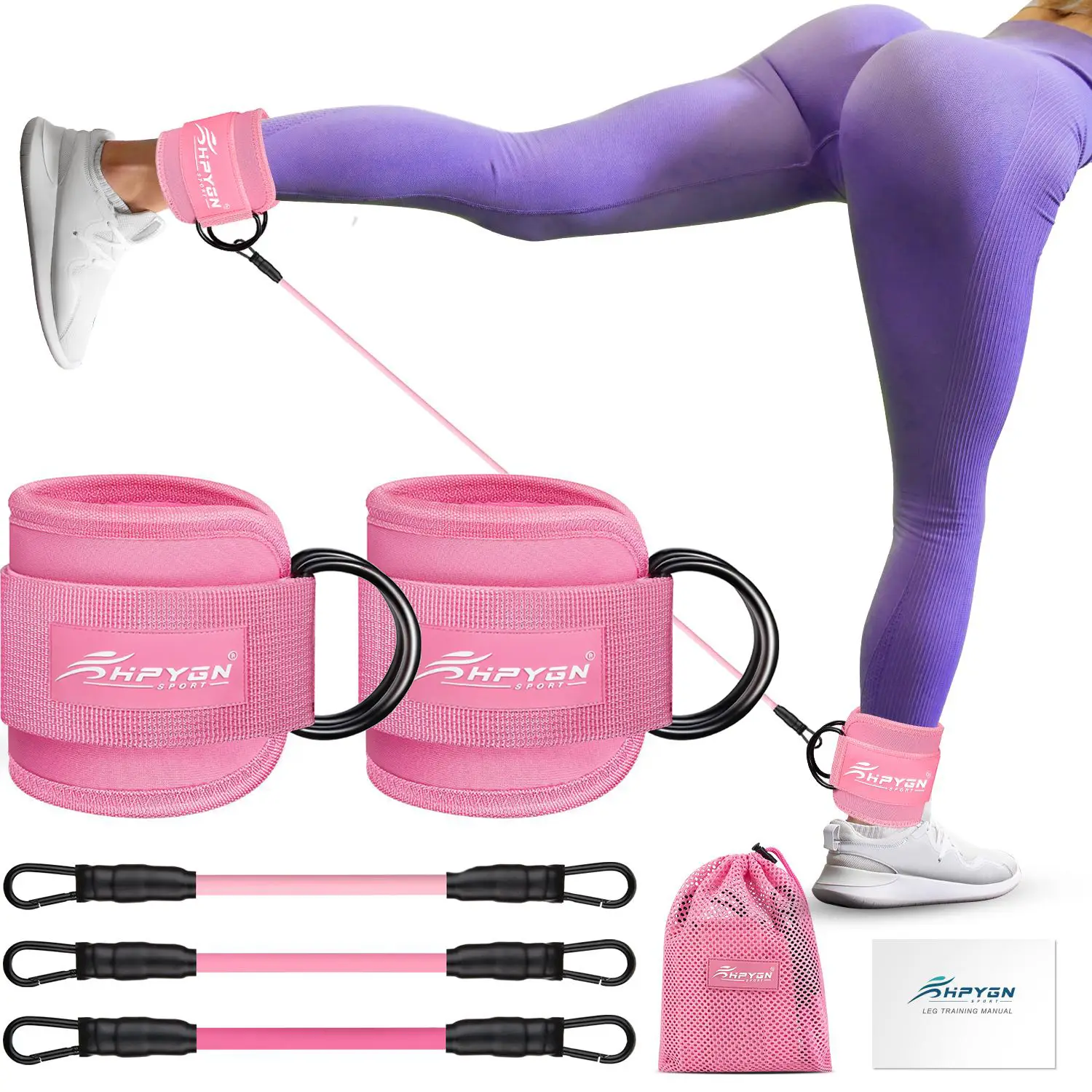 Ankle Resistance Bands with Cuffs, Ankle Bands for Working Out, Ankle Weights for Women, Glutes Workout Equipment, Ankle Strap for Legs and Butt, Exer