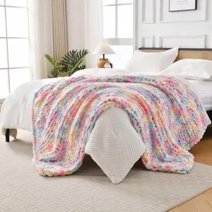 Ultra Soft Chunky Knit Throw Blanket 50x70 Hand Knitted Warm Chenille Throw Blanket,  Decor Soft Thick Yarn  Knit Blanket Breathable Fleece Banket Christmas for Couch Bed Sofa