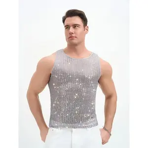 Rhinestone Sequined Tank Top| Glitter Party Vest| Stylish Men's Club & Festival Outfit