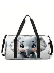 Cute Little Elephant Pattern Print Large-Capacity Travel Duffle Bag, Portable Handheld Storage Bag