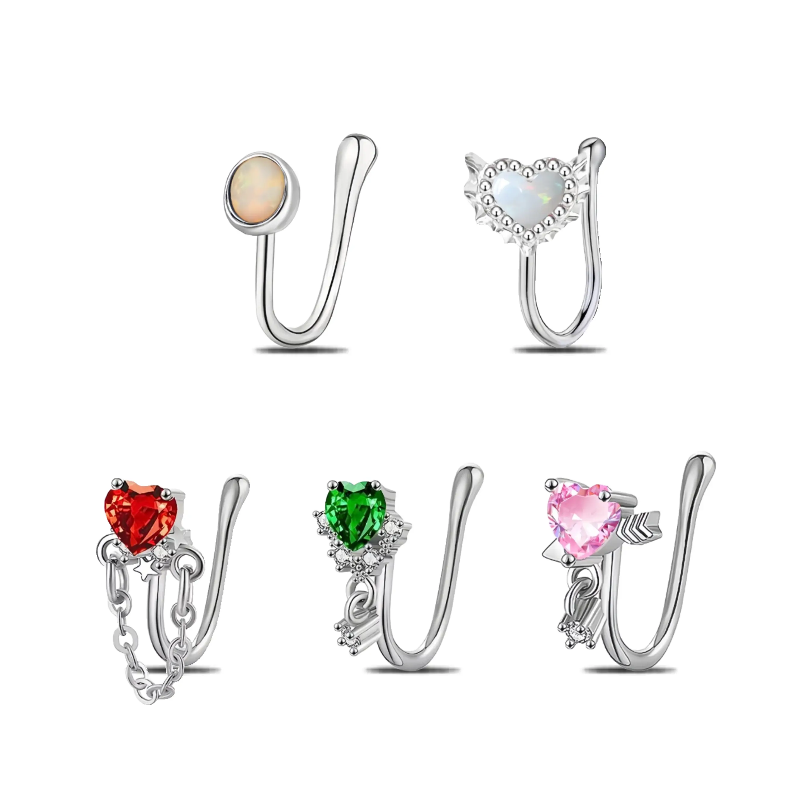 HERVAY Stainless Steel Fake Nose Ring - Heart/Butterfly/Angle Wing/Planet Designs - Unisex Fake Nose Jewelry