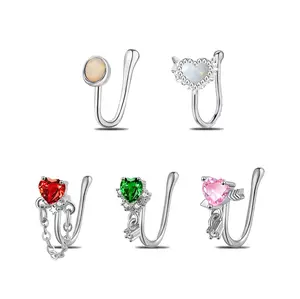 HERVAY Stainless Steel Fake Nose Ring - Heart/Butterfly/Angle Wing/Planet Designs - Unisex Fake Nose Jewelry