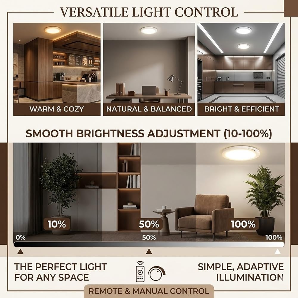 Rechargeable Wireless LED Motion Sensor Ceiling Light with Remote, Magnetic Dimmable 3-Color Battery Operated Lights, 7.48in Ultra-Long 60-Day Life for Closet Shower Hallway Stairs