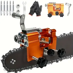 Chain Saw Sharpening Kit with 5 Carbide Tipped Bits, Manual Crank Chain Sharpener Tool for Chainsaws 20-56cm, Portable Corrosion Resistant Holder & Gloves Included