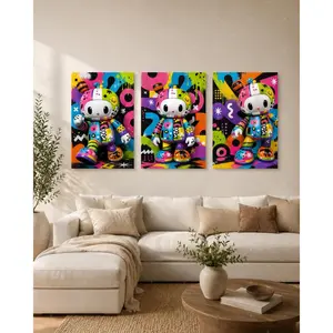 3 Piece Framed Colorful Pop Art Cartoon Canvas Wall Art, Vibrant Graffiti Style Character Poster, Neon Aesthetic Decor for Living Room Bedroom Teen Room Office, Kawaii & Street Art Lover Gift,wall decor,poster.