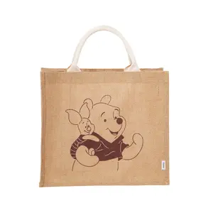 Disney Winnie the Pooh Jute Tote Bag – Cute Cartoon Eco-Friendly Shopping Bag, Casual Shoulder Bag for Daily Use