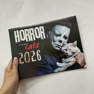 2026 Horror Cat Calendar, Funny Horror Movie Villains and Kitties Wall Planner, 12-Month Scary Cute Home Decor, Fun Gift for Film Lovers