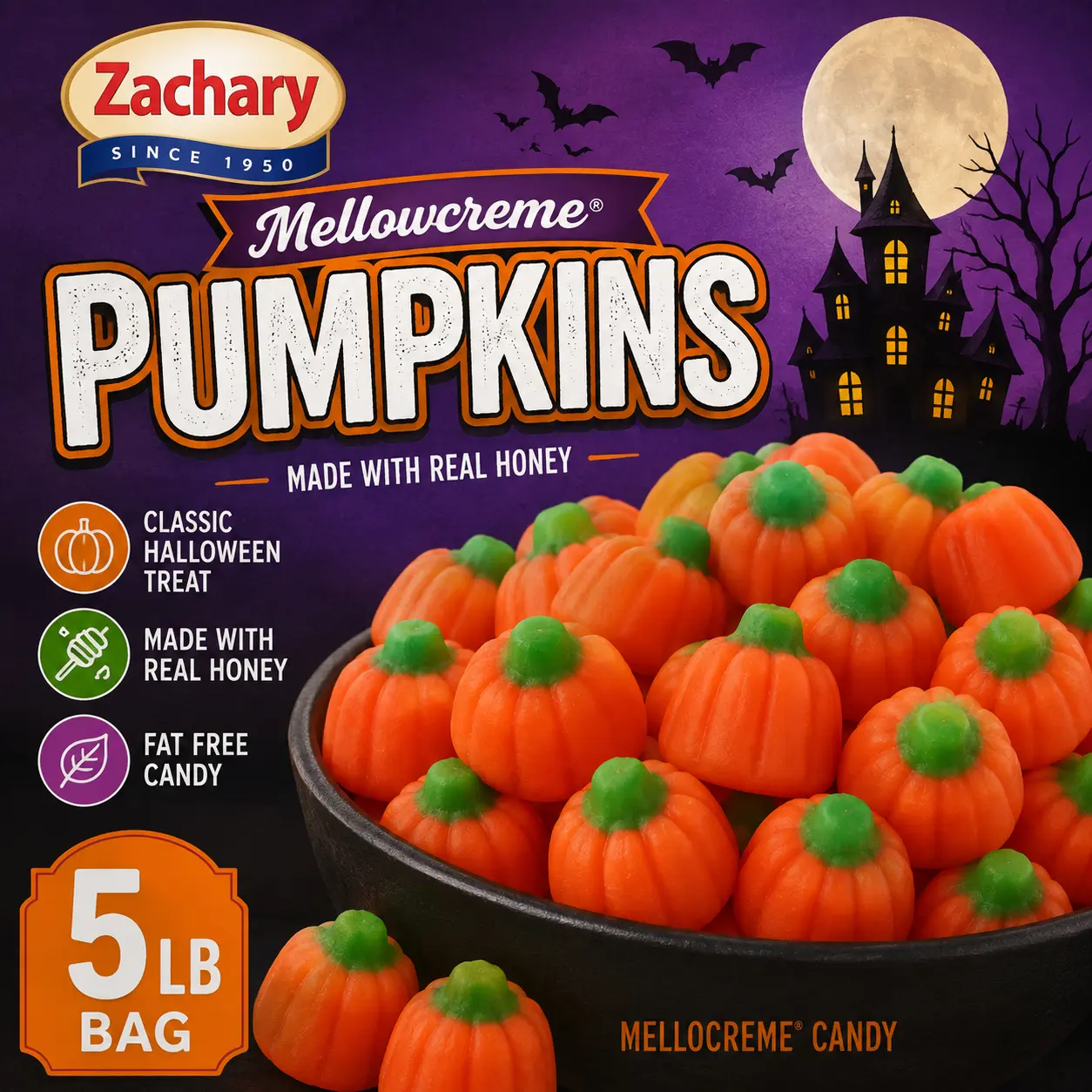 Zachary Mellowcreme Halloween Orange Pumpkins 5 lb Bulk Bag Pumpkin Shaped Candy