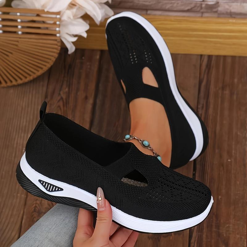 Rain Core | Plus Size Women's Slip-Ons - Airy Mesh Sneakers with Hollow Cut-Out Design |   Lightweight & Cute for Outdoor Walking, All-Season Casual Comfort
