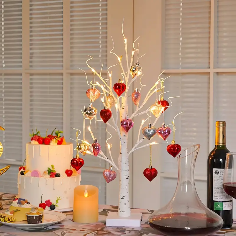 14.9" DIY Tree String Lights Set (1 Piece) - Birch Tree, 18 Heart Accents, DIY Branch Shaping, Battery & USB Powered, Customizable Lighting, Art Deco Decor, Indoor Use Mood Light, Romantic Glow Gift