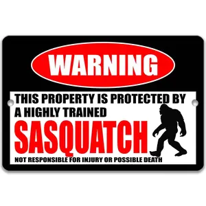 Sasquatch Warning Metal Sign