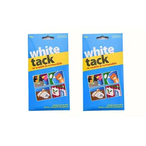 2-Pack White Tack - Reusable, Wall-Safe & Non-Toxic, Strong Adhesion Removable Sticky Putty - Leaves No Residue for Posters, Photo Frames & Decorations