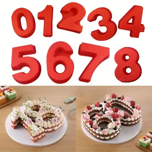 10 Inch Large Size Number Cake Mold Baking Forms Moulds, 9 Pieces 0-8 Cake Number Stencils Flat Plastic Templates Pan Cake Cutting Number Mold Numerical Stencils for DIY Numbers Cakes Pastry Cookies Bakeware Birthday