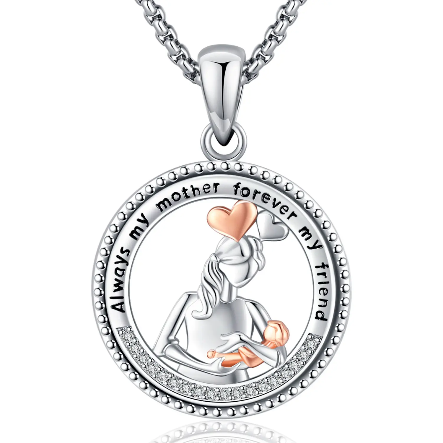 DRINSPER Mother & Child Necklace 925 Sterling Silver Mother and Children Pendant Necklace for Women Men, Gift for Mom from Daughter and Son, Christmas Women Gifts,Birthday Gifts for Mom,New Mom,Grandma,Nana,Wife,Women. Mother’s Day Gifts, Wedding Gifts