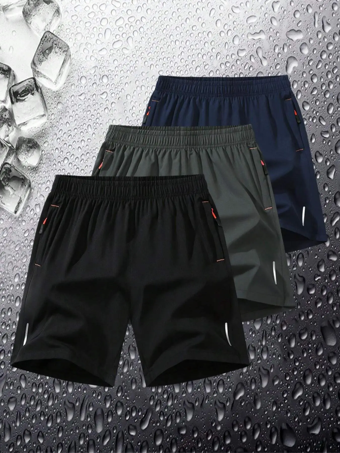 Men's Reflective Striped Pocket Zipper Track Shorts, Casual Durability Elastic Waist Shorts for Daily Outdoor Wear, Men's Bottoms for All Seasons, Men