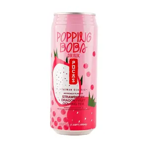 POCAS Strawberry Dragon Fruit Oolong Tea Drink with Popping Boba Pearls - 490ml Refreshing Fruit Beverage